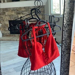 Sheer Red Button Down Crop Top